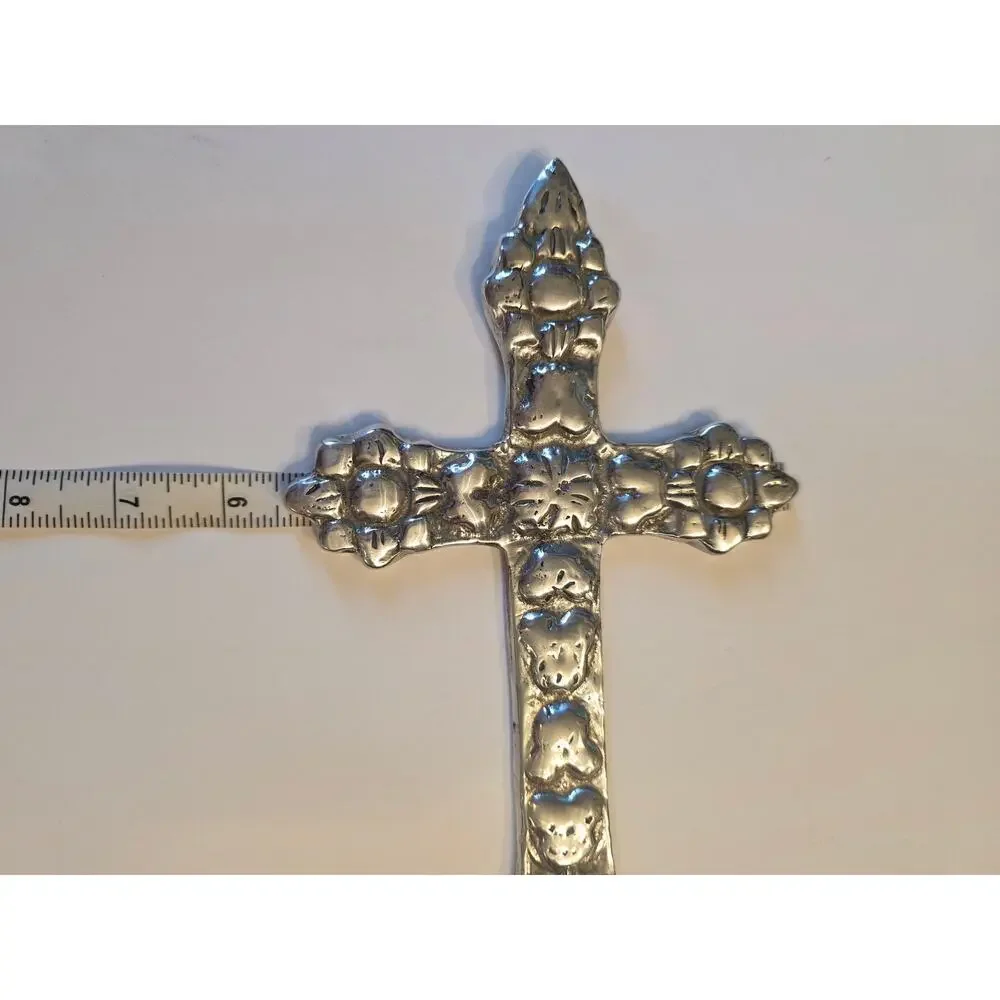 Sand Cast Polished Aluminum Arrow Wall Cross Silver Metal Mexican Pewter